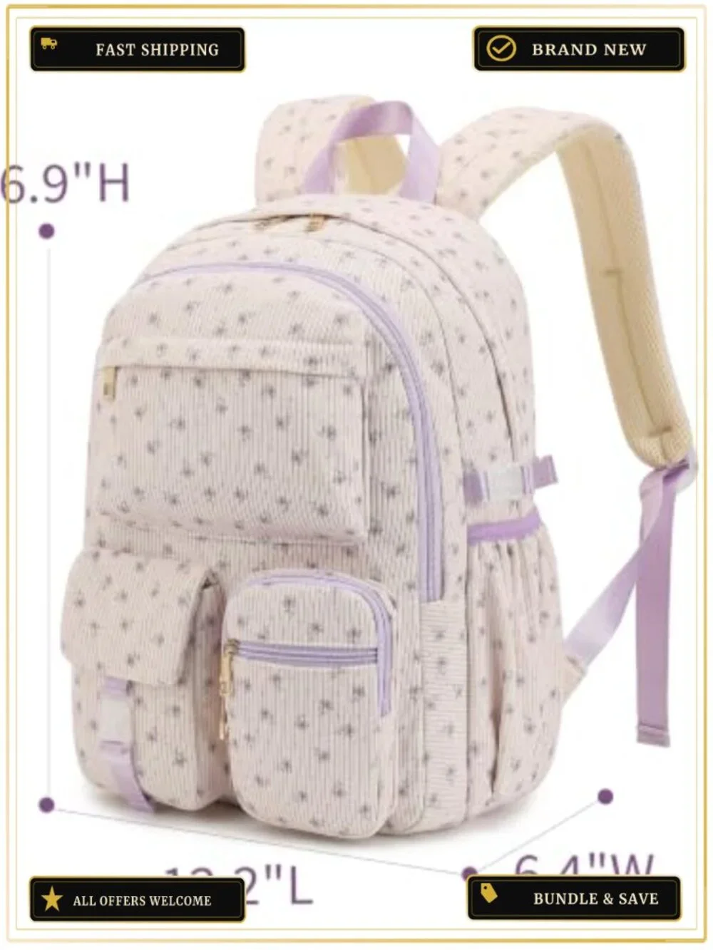 Corduroy School Backpack for Teen Girls Boys, Lightweight Laptop Daypack